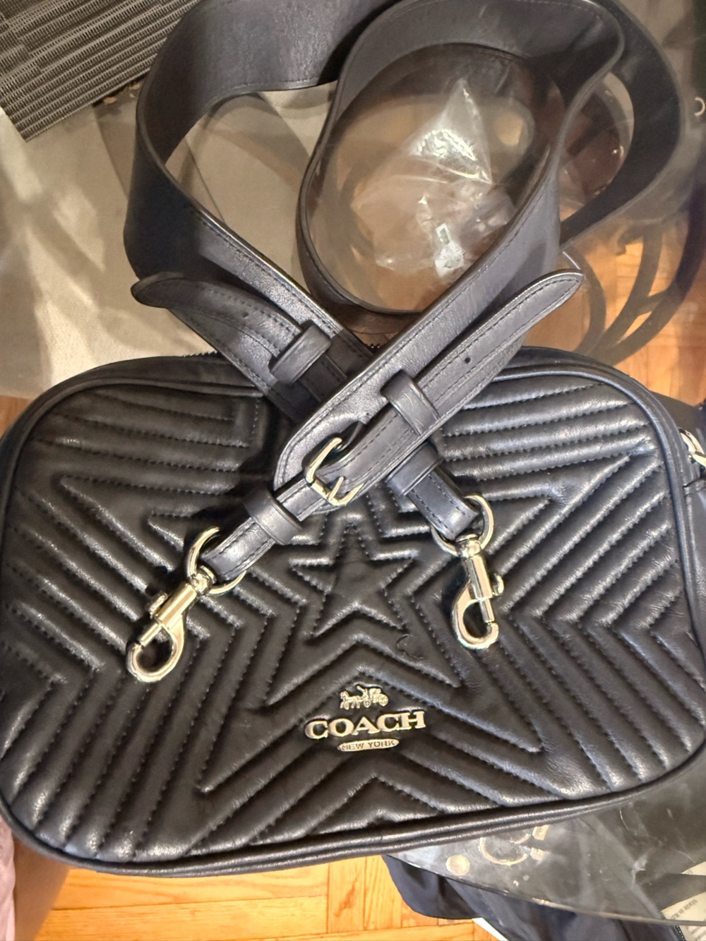 Coach Jes bag- Black Quilted Star-Accent Crossbody Bag